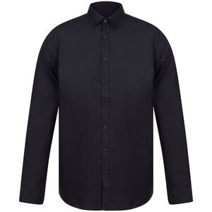 Henbury Mens Modern Long Sleeve Slim Fit Oxford Shirt / Black